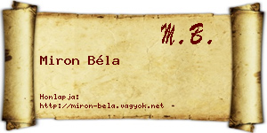 Miron Béla névjegykártya